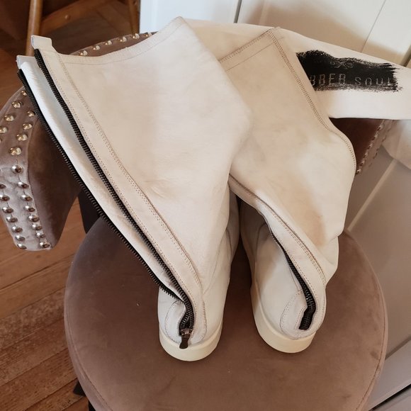 RUBBER SOUL  White Leather Boots   Sz.9 - Picture 6 of 8